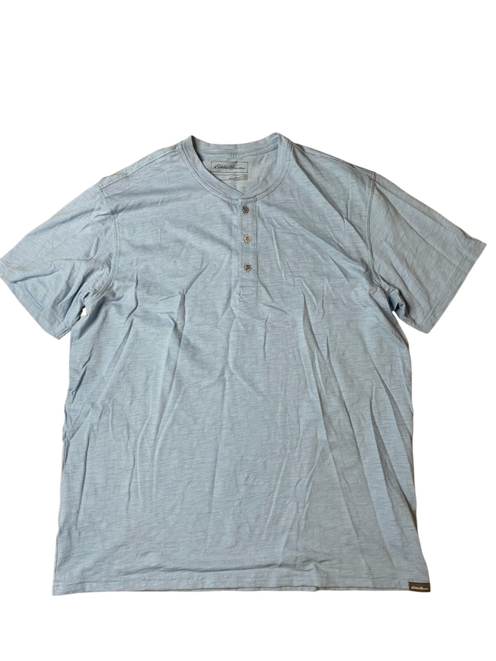 Eddie Bauer Light Blue Short Sleeve Jersey Henley Shirt Size Large L